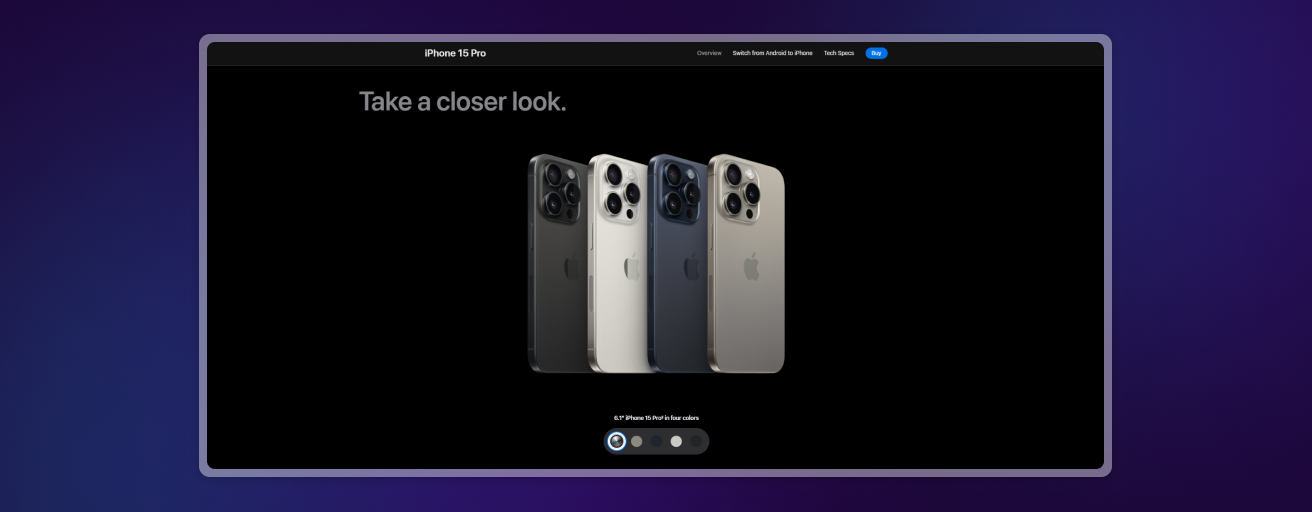 La fiche produit de l'Iphone 15 Pro