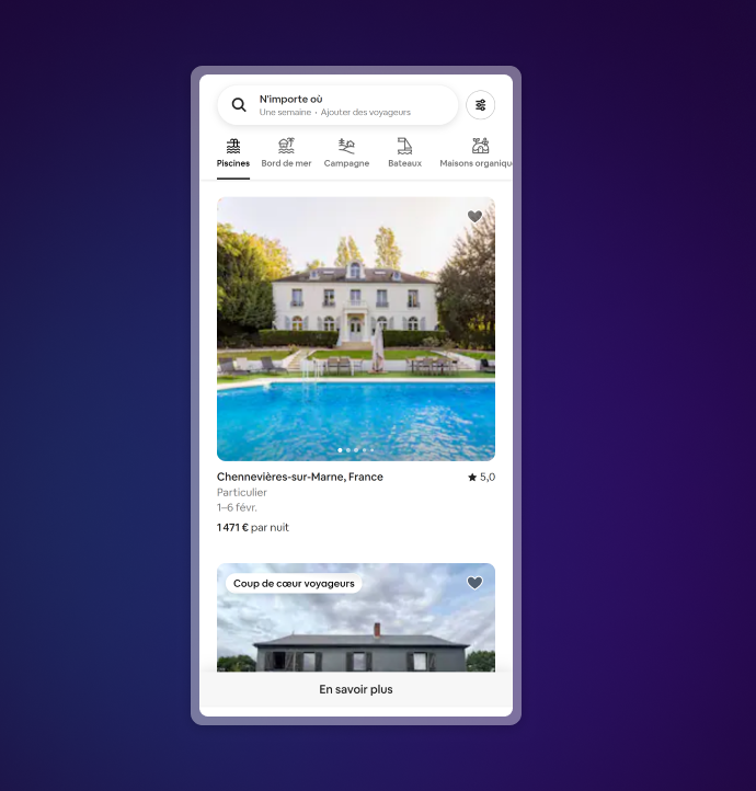 Exemple de la page mobile responsive de Airbnb
