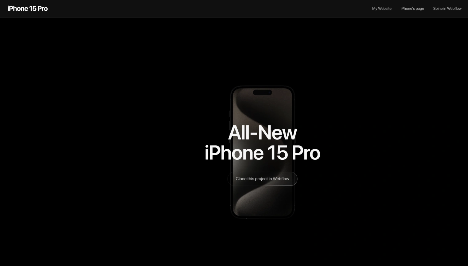 Site homepage, black iPhone on a black background