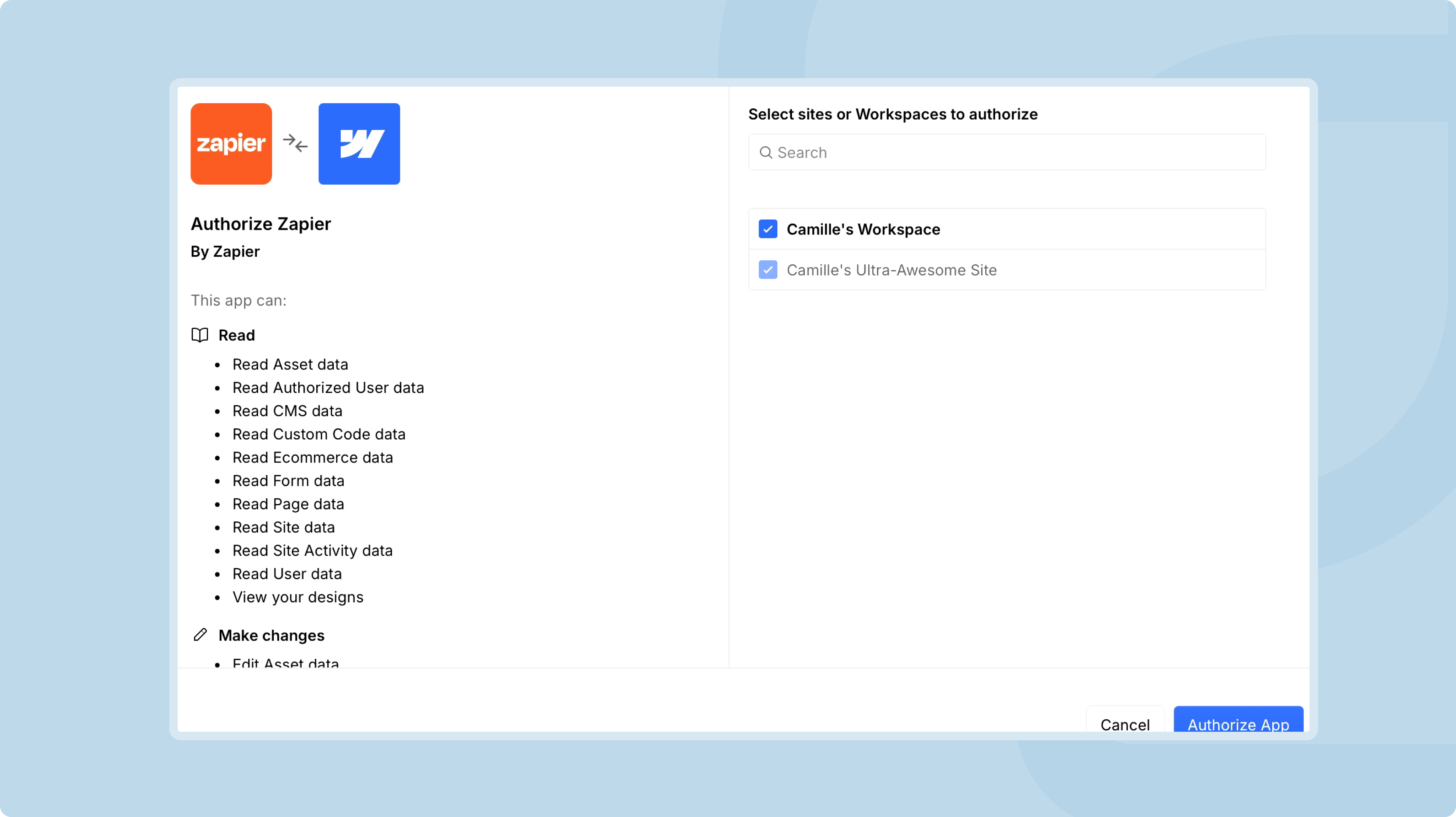 Connecting Webflow and Zapier with the app