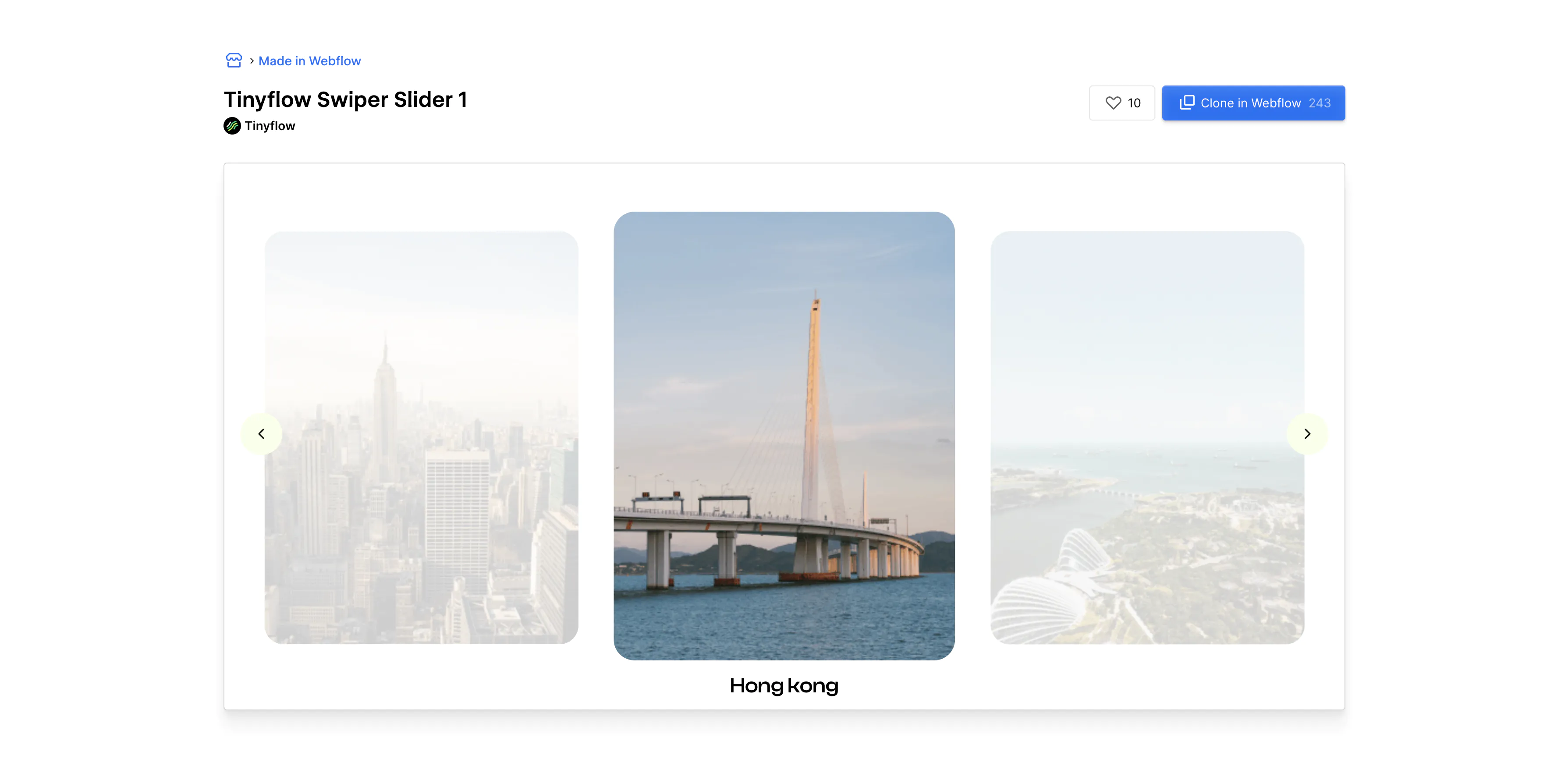 CMS Swiper.js with slide center by Tinyflow, Master Swiper.js, 5 outstanding projects to clone for your Webflow site