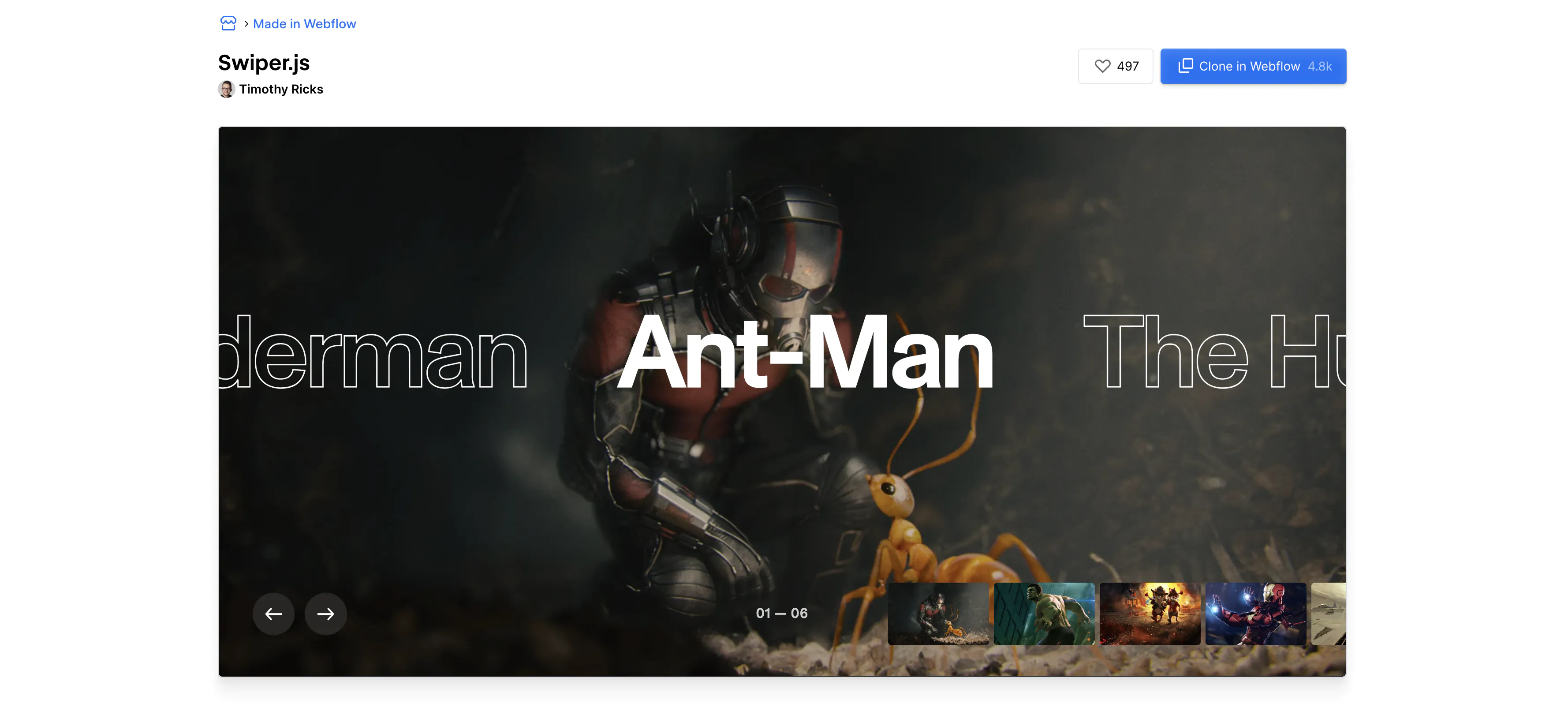 CMS Swiper.js Full Screen Hero Interaction by Timothy Ricks