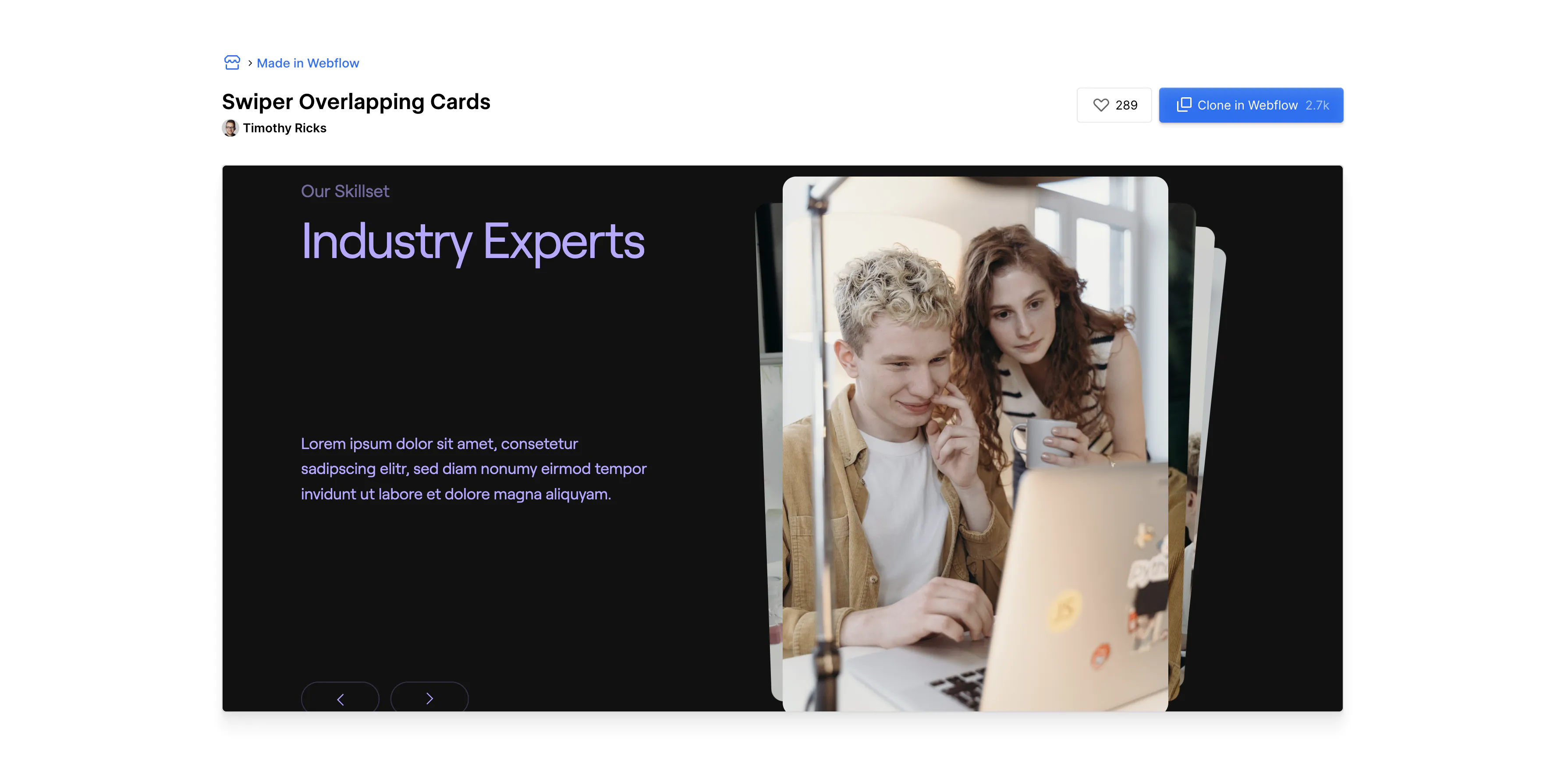 CMS Swiper.js Overlapping Cards by Timothy Ricks