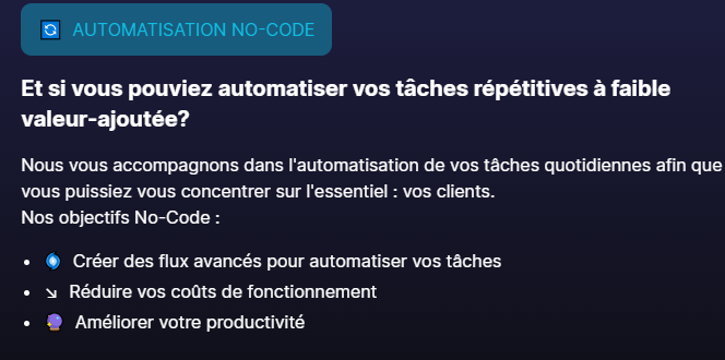 L'automatisation No-Code. Un gain de temps considérables pour vous et vos clientse