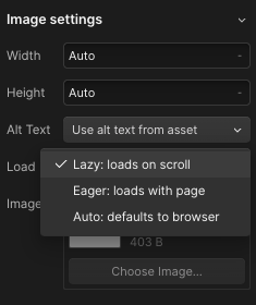 Webflow Designer for selecting Lazy Load