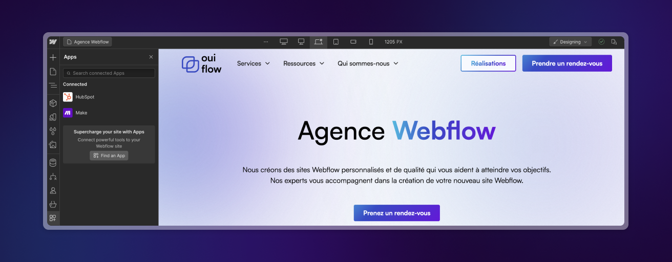 Barre de recherche des applications dans webflow