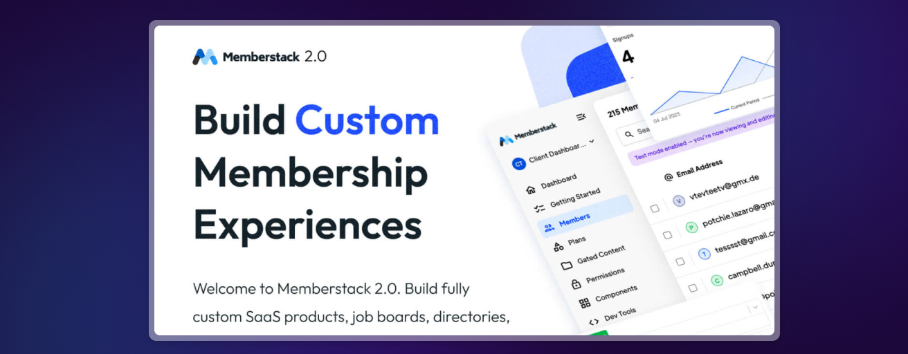 Page d'accueil de Memberstack