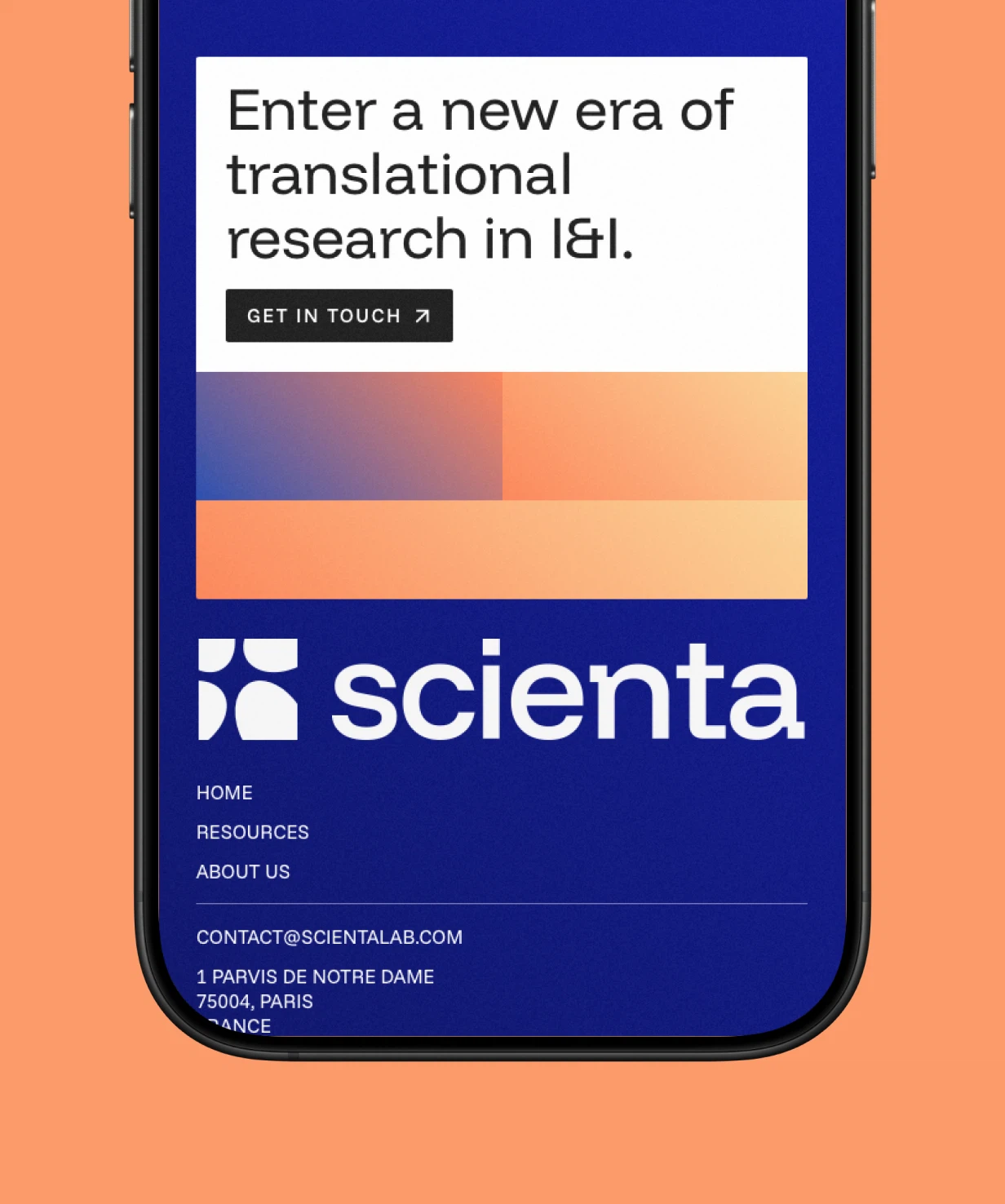 Autre page du site Scientalab sur mobile