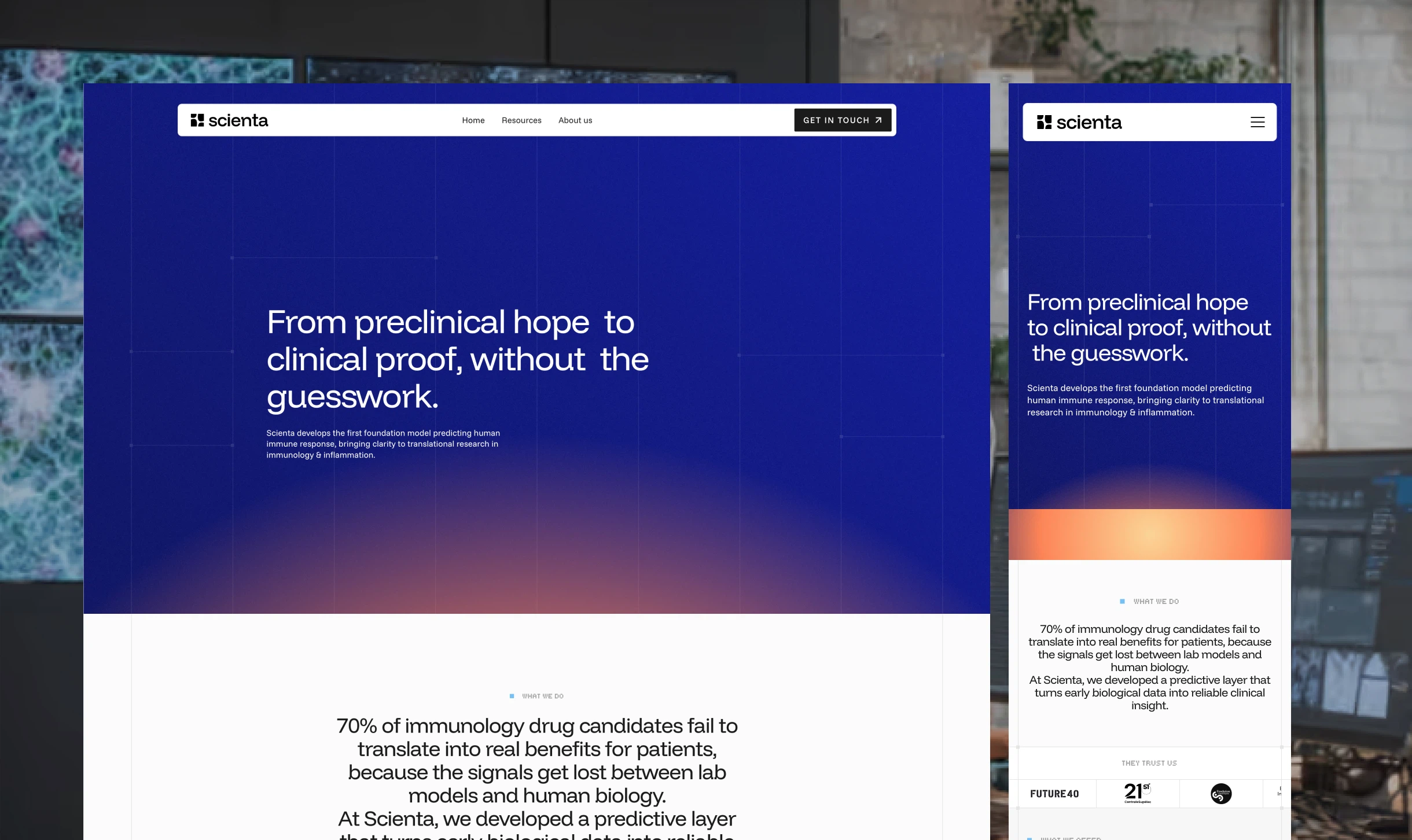 Vue d'ensemble des pages du site Scientalab