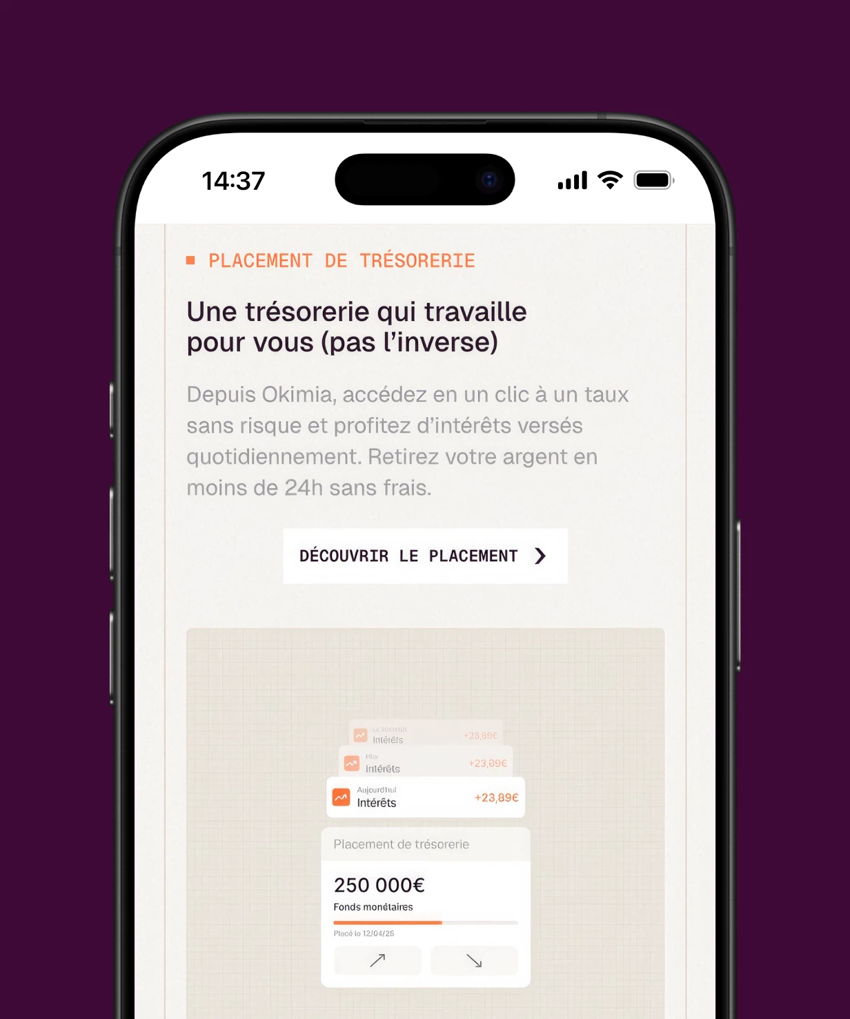 Site Okimia affiché sur mobile