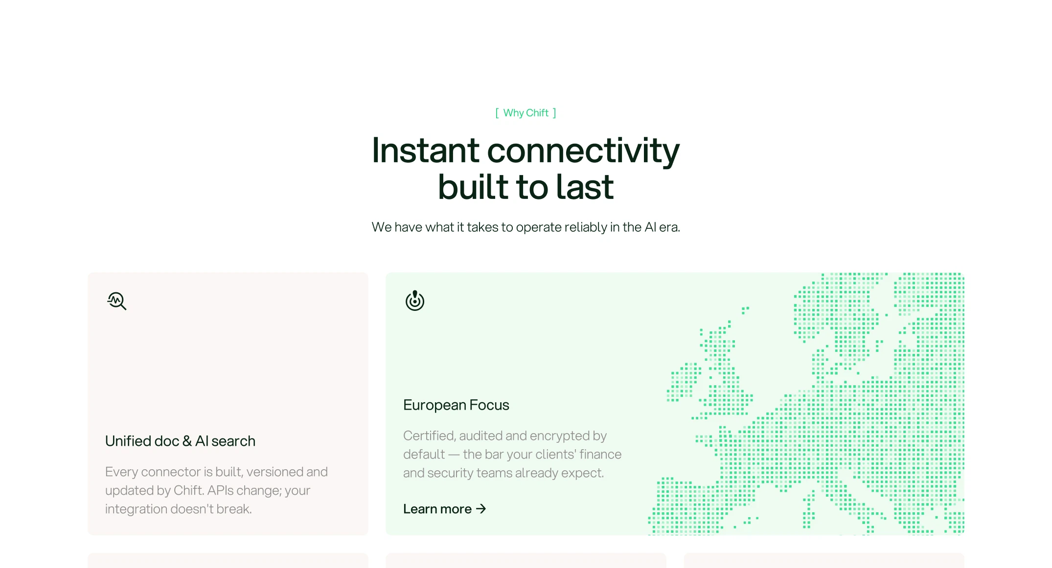 Page intérieure du site Chift