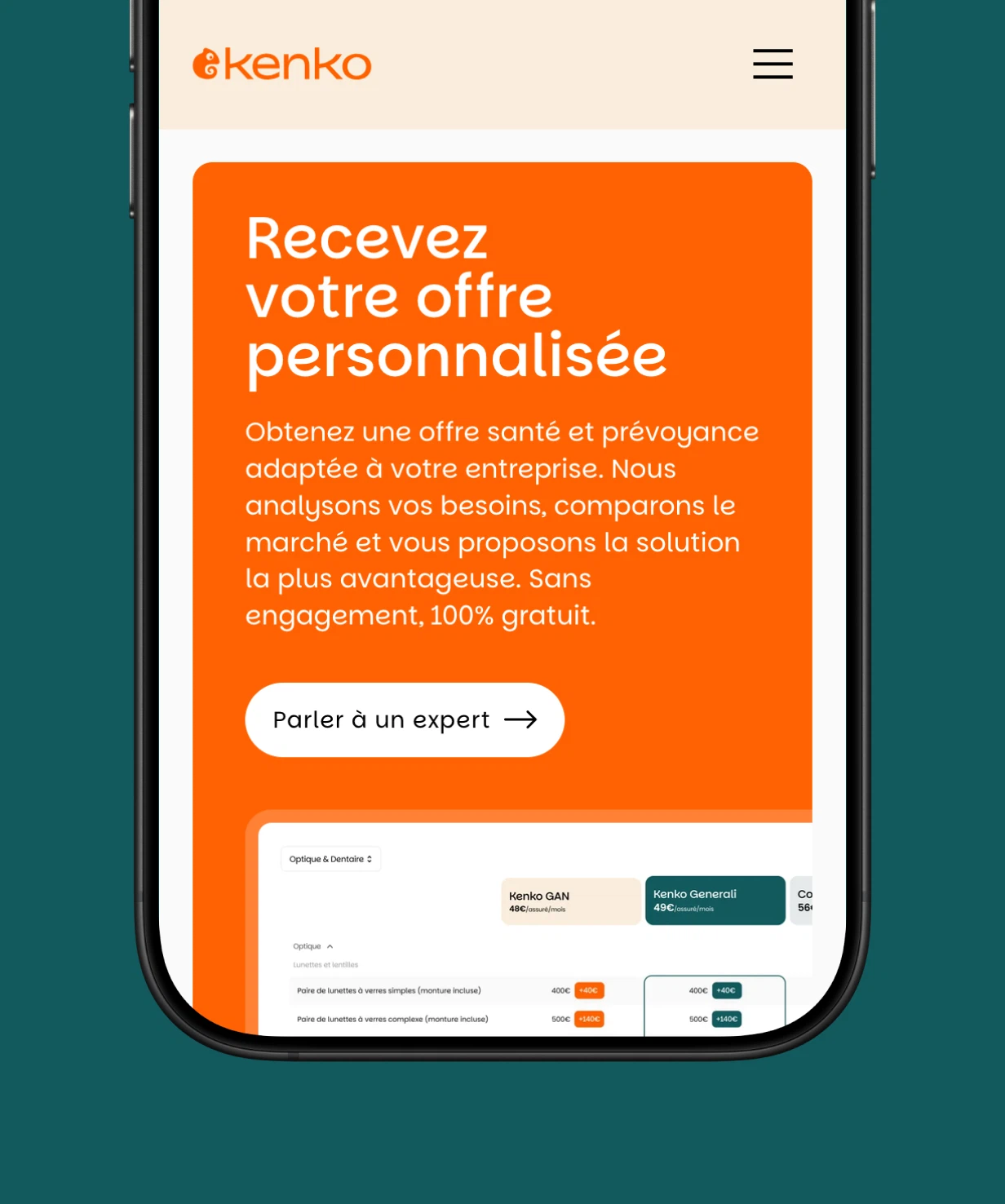 Autre page du site Kenko sur mobile