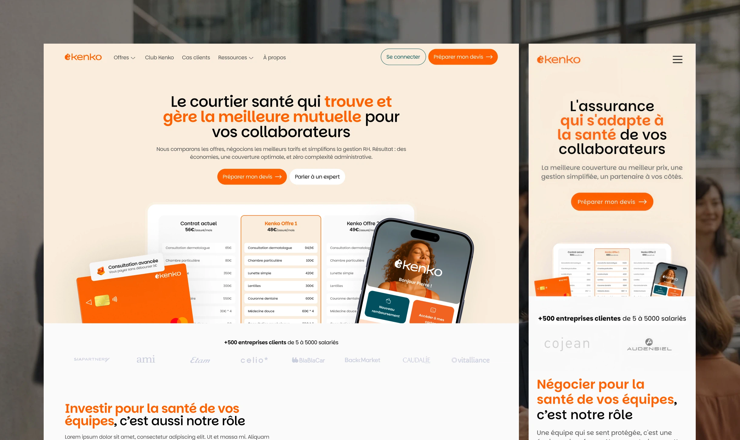Vue d'ensemble des pages du site Kenko