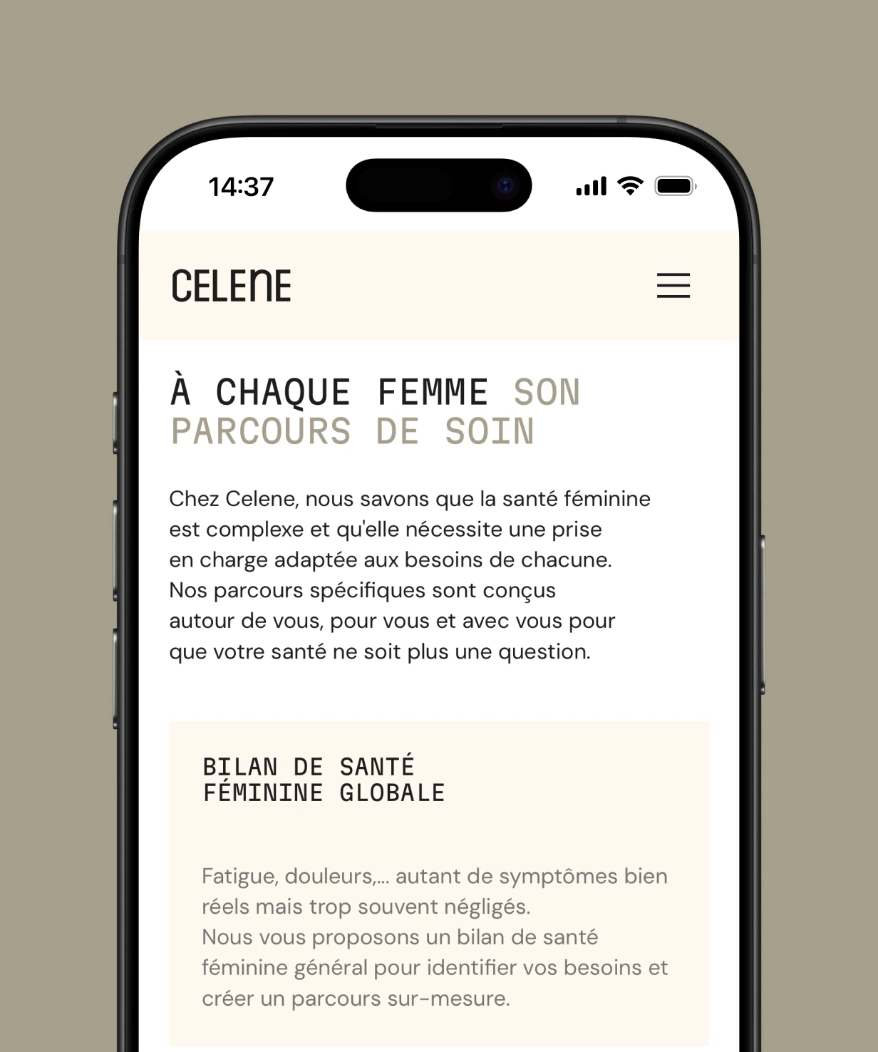 Site Celene affiché sur mobile