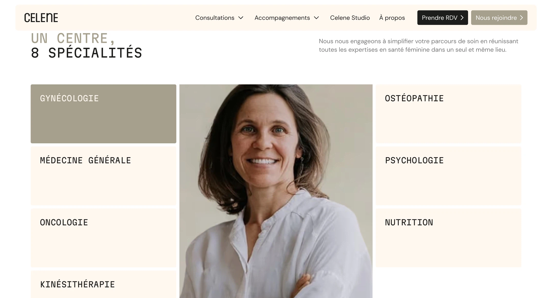 Section du site Celene réalisée sur Webflow