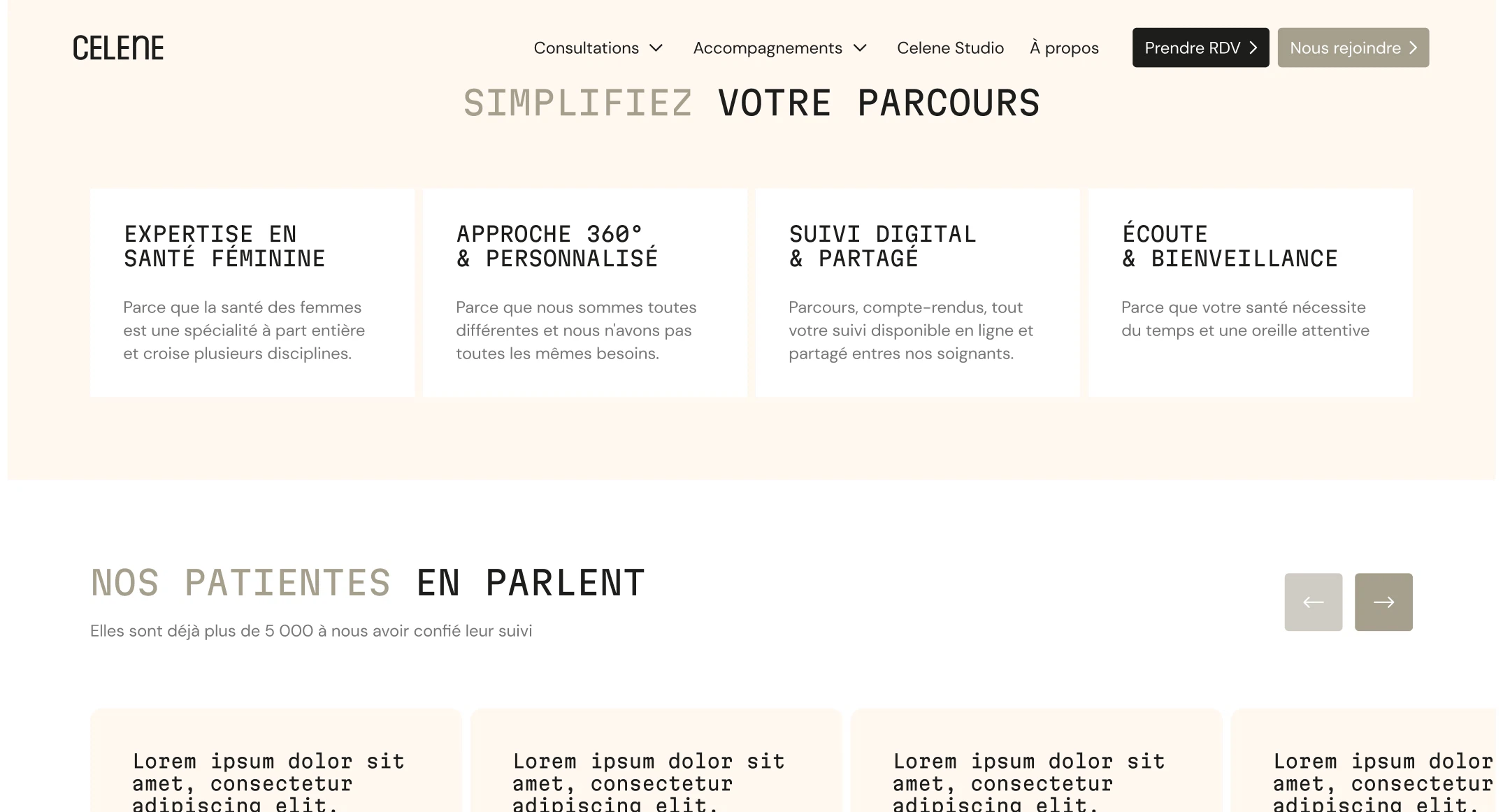 Page intérieure du site Celene
