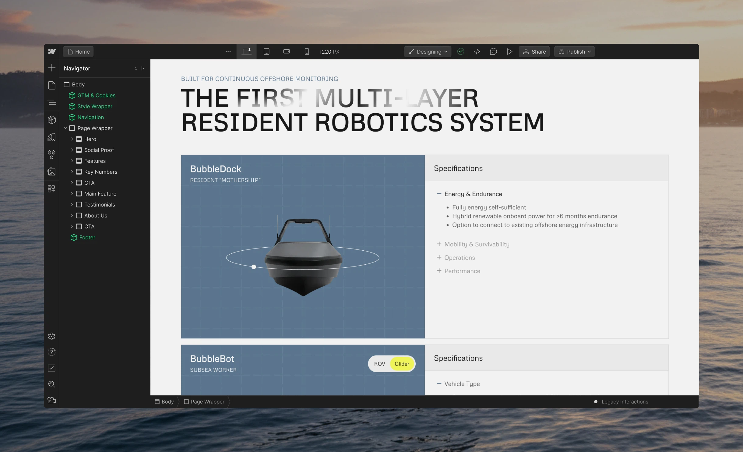 Page d'accueil du site Bubble Robotics