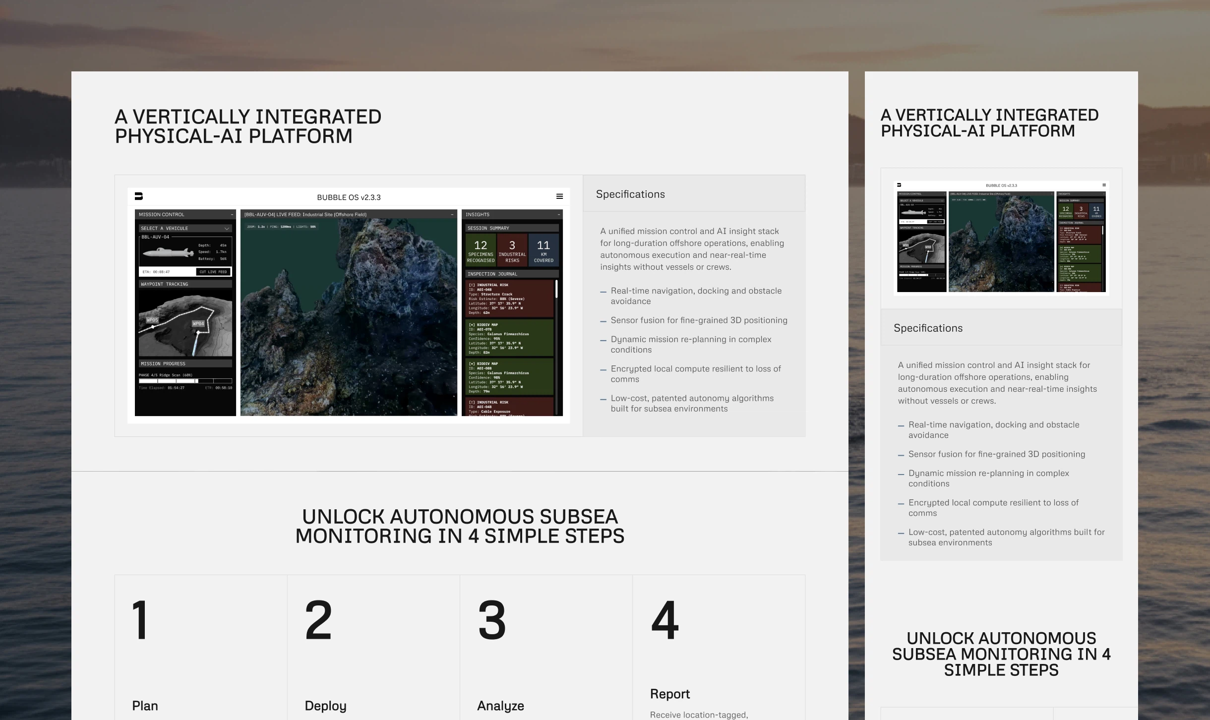 Vue d'ensemble des pages du site Bubble Robotics