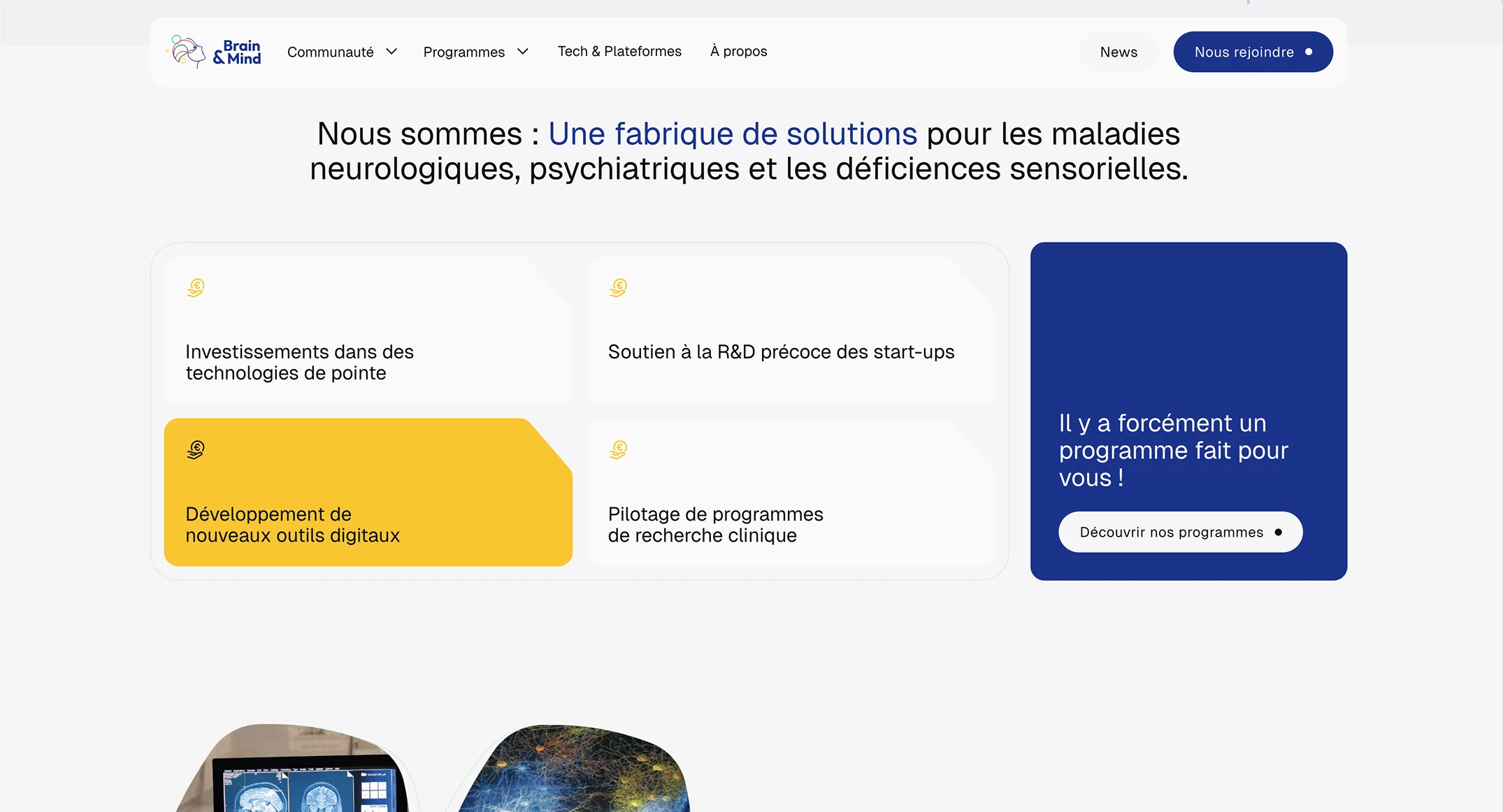 Section du site Brain & Mind réalisée sur Webflow
