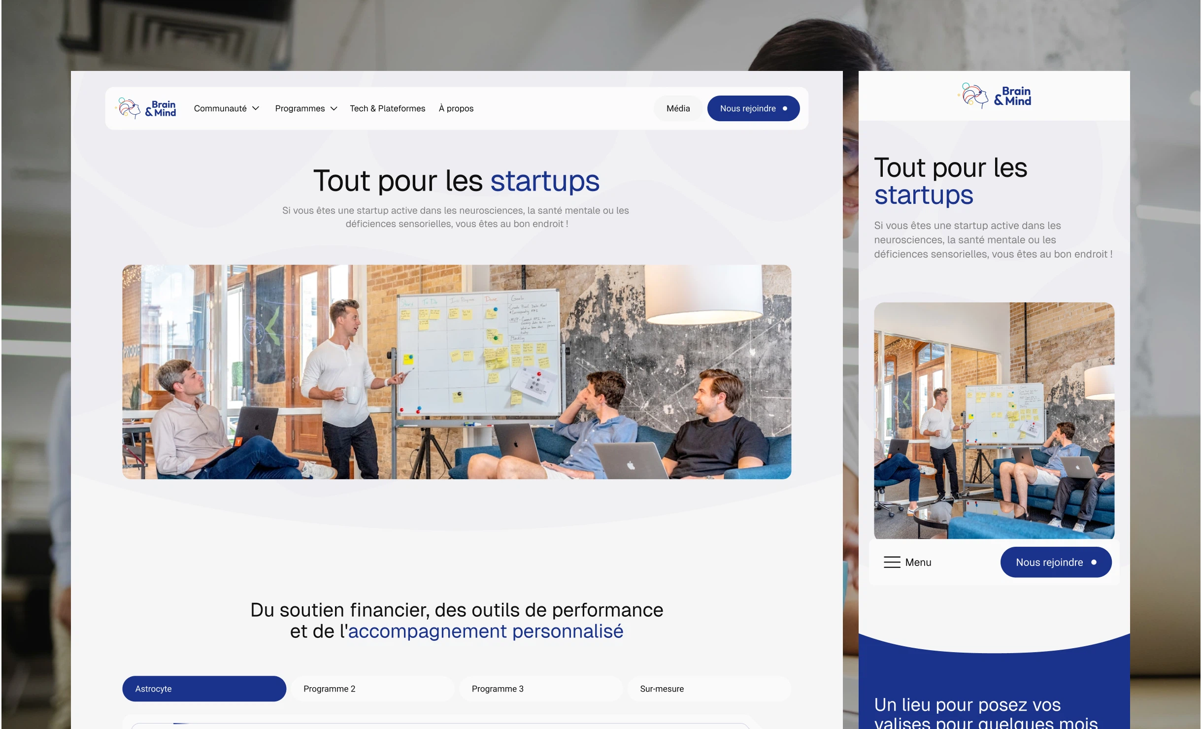 Vue d'ensemble des pages du site Brain & Mind