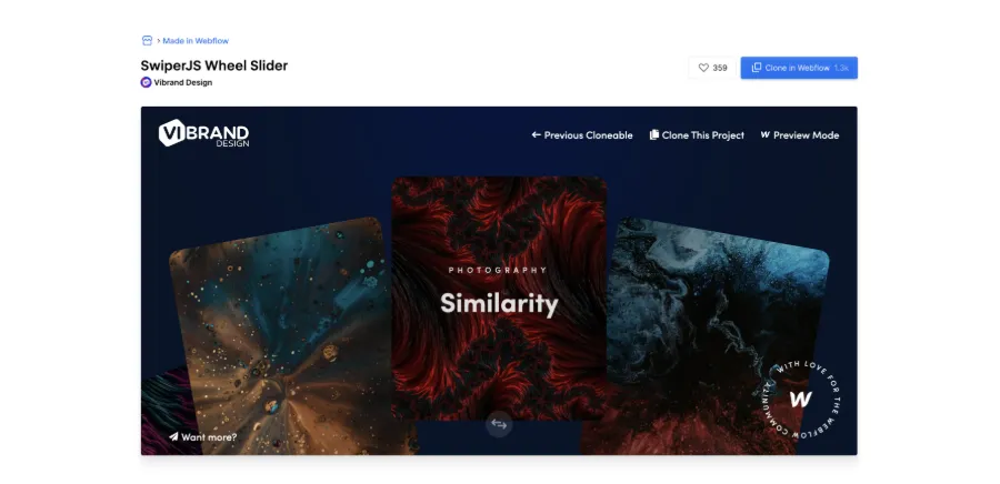 CMS Swiper.js Wheel Slider by Vibrand Design, Master Swiper.js, 5 outstanding projects to clone for your Webflow site