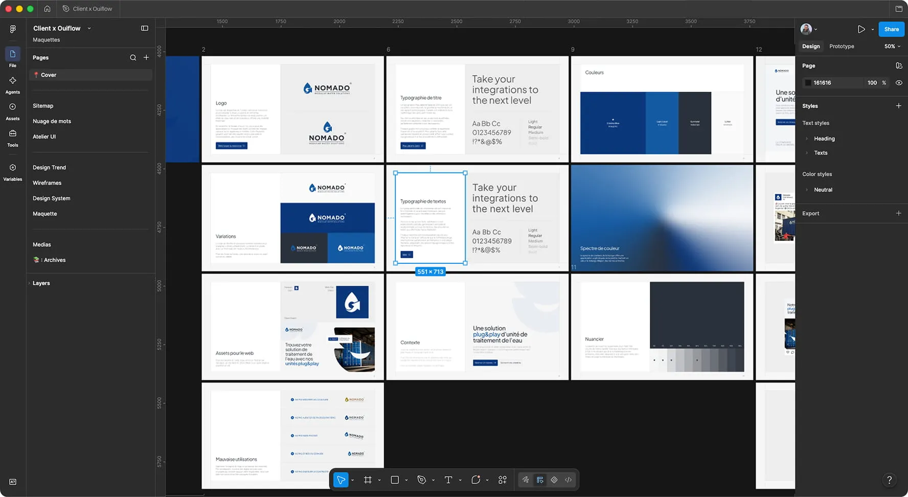 Maquettes et design system d'un site client dans Figma