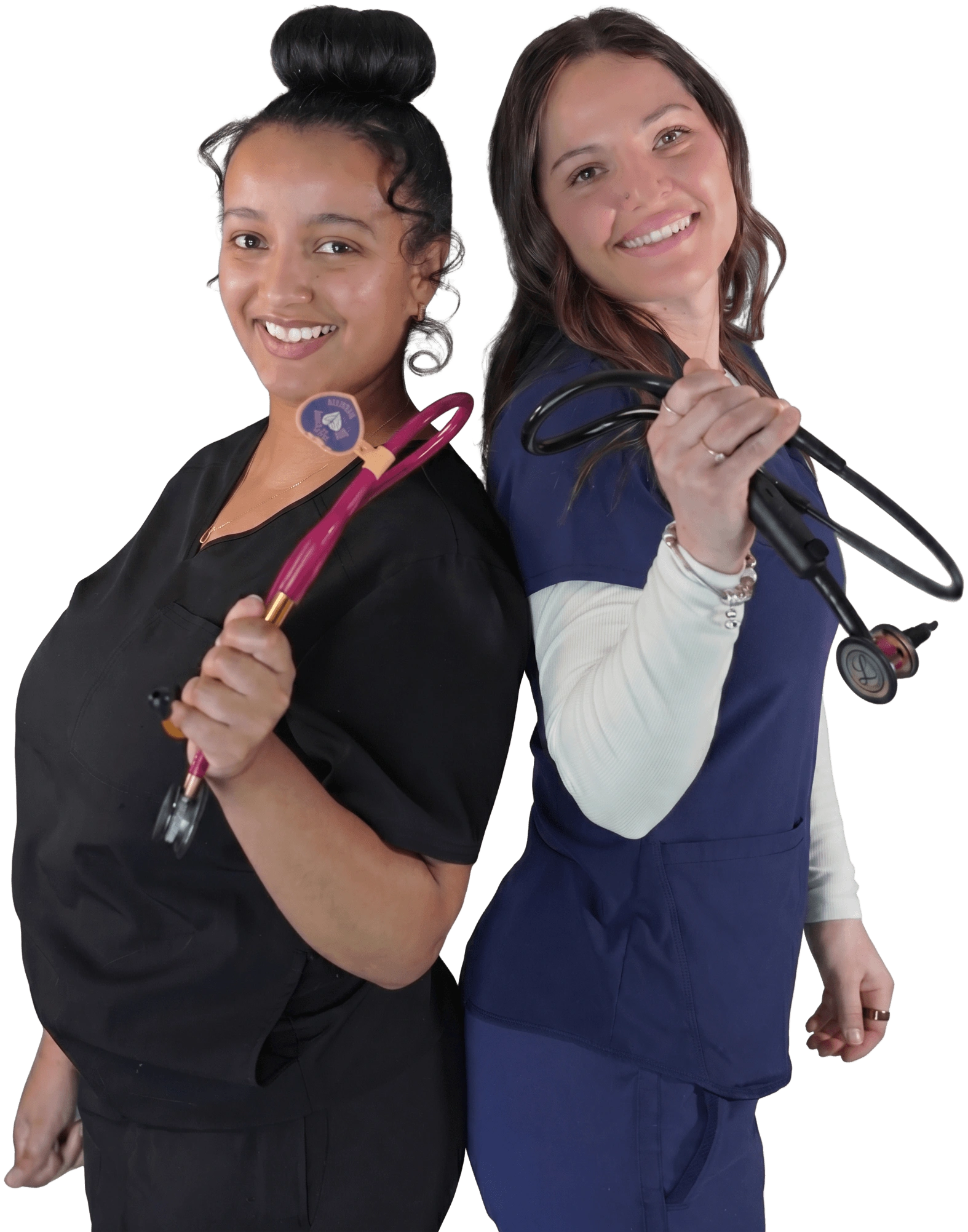 Two Anne Arundel veterinary team members holding stethoscopes