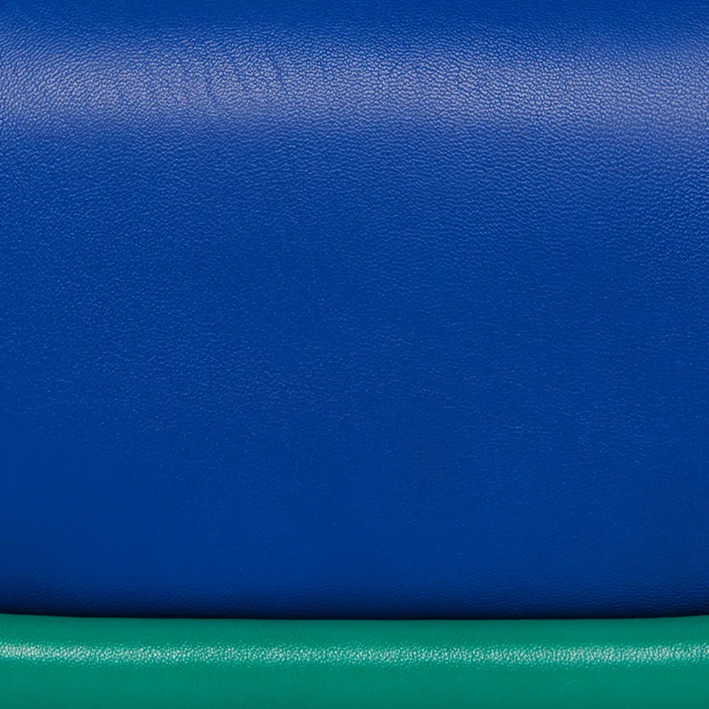 Close up for blue and green leather bag from JW Anderson