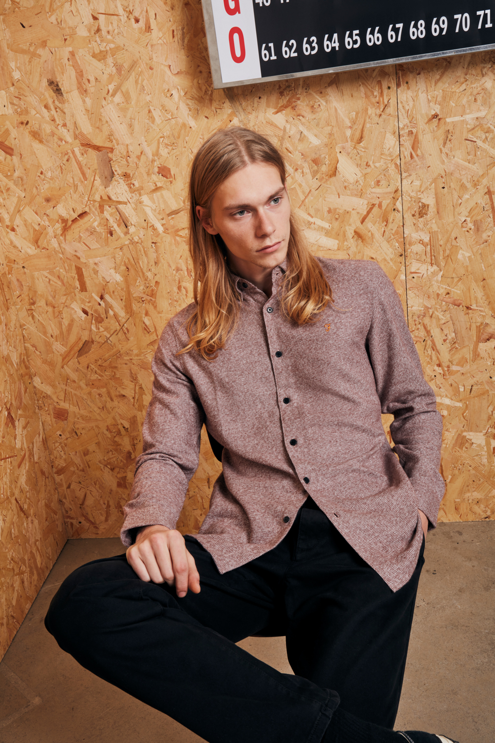 male model posing for Farah creative shoot at LRP Studios London