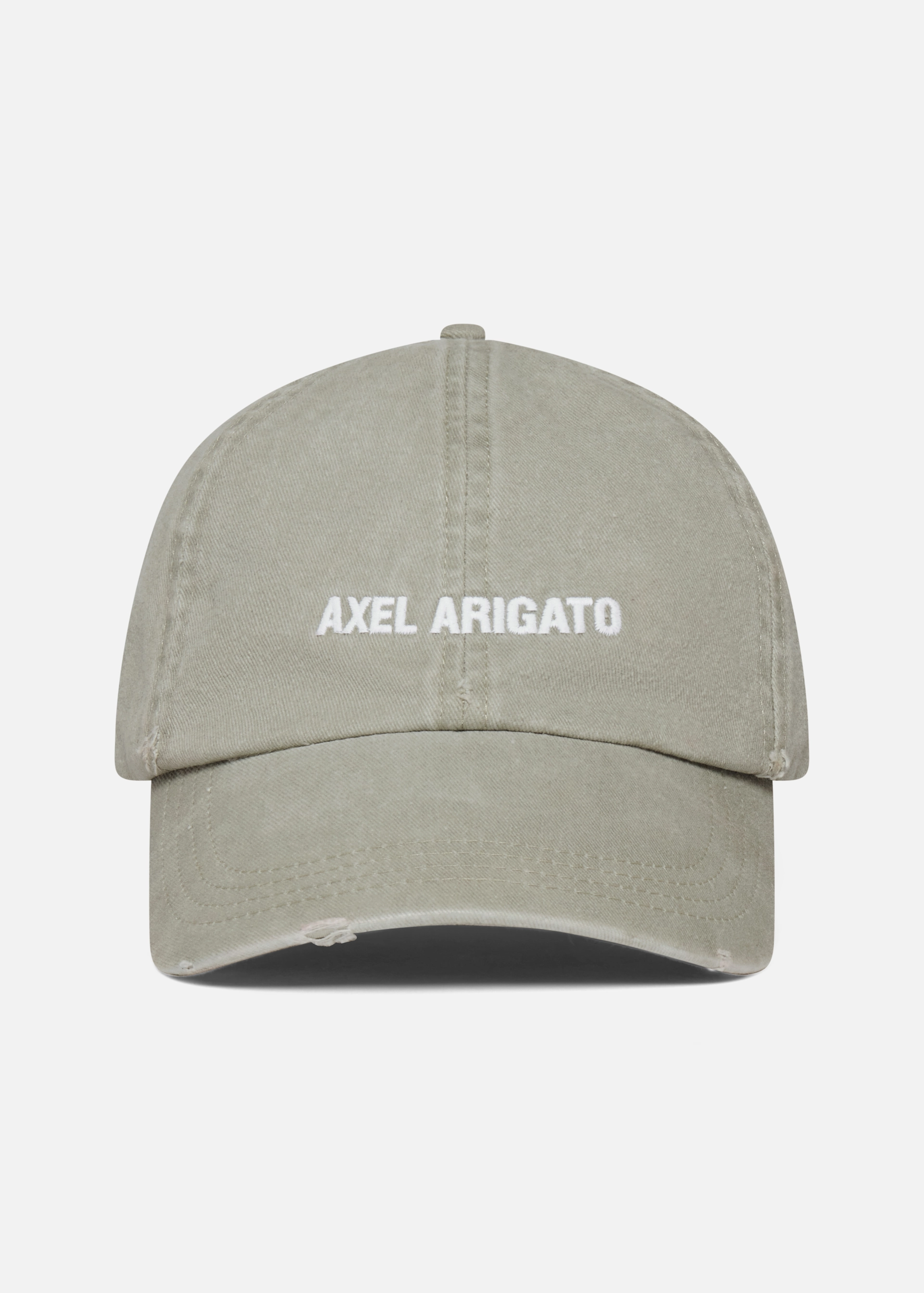 Light gray Axel Arigato baseball cap with white embroidered text reading Axel Arigato on front.