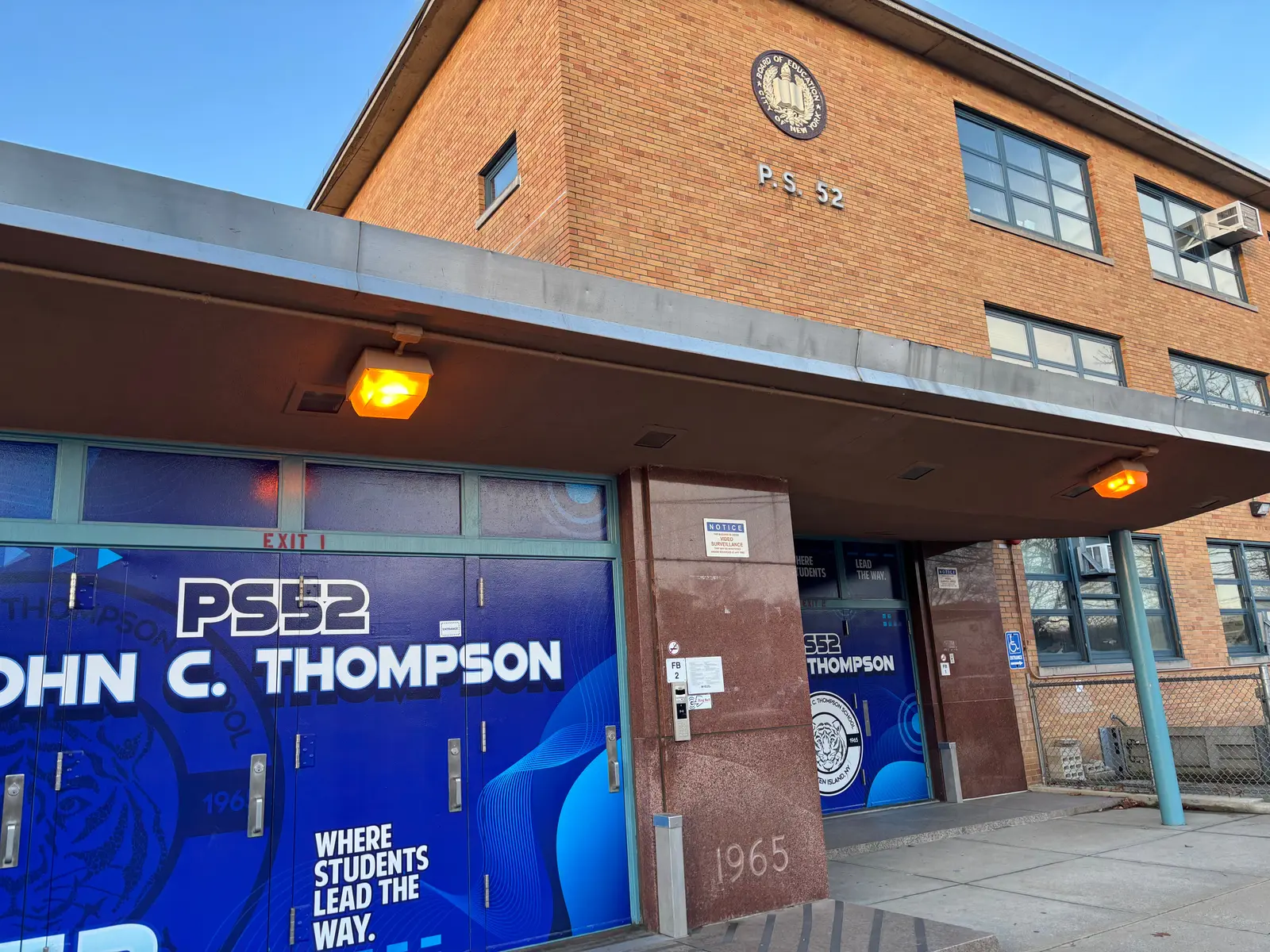 Exterior entrance of PS 52 John C Thompson School building