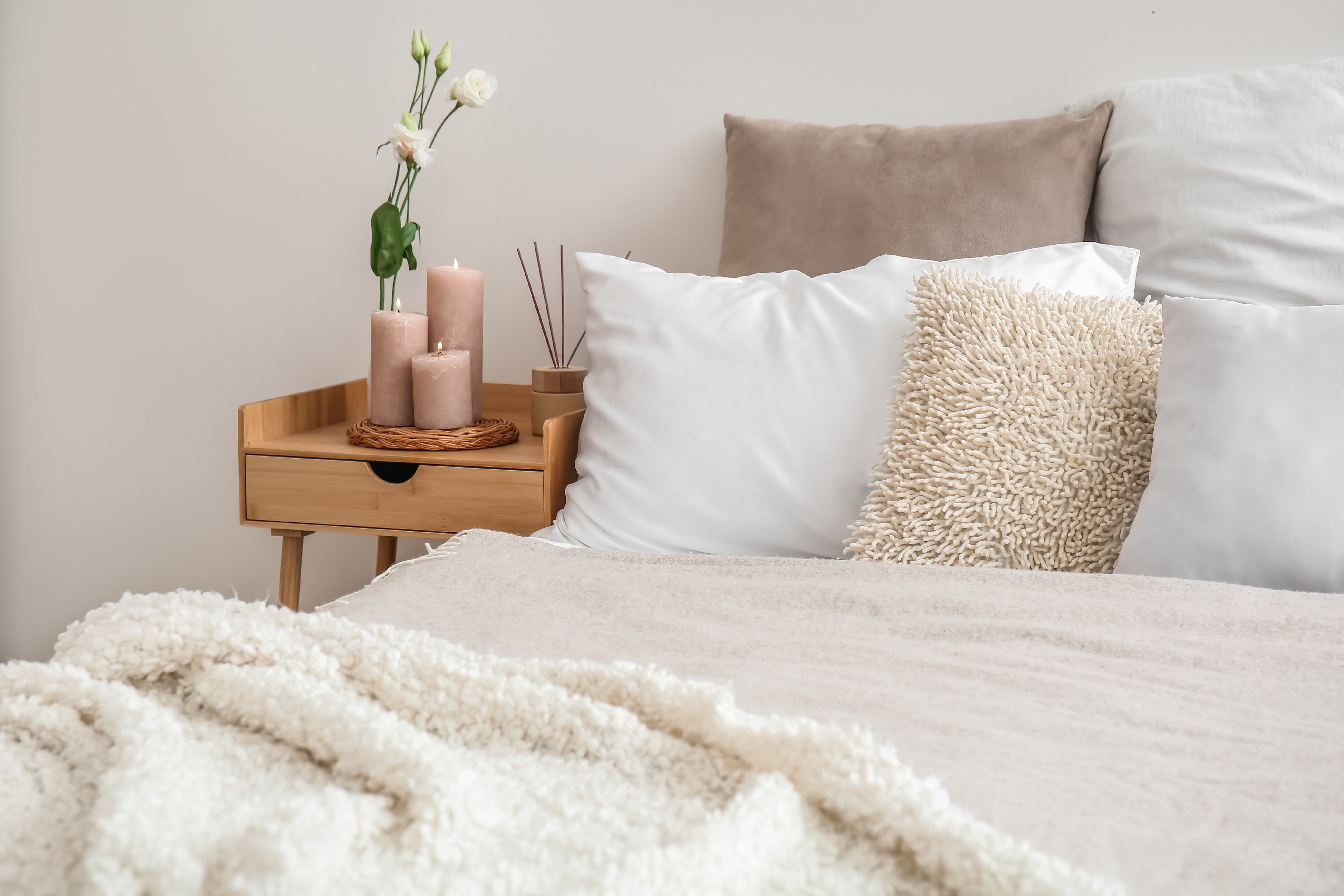 Bed with decor stock image