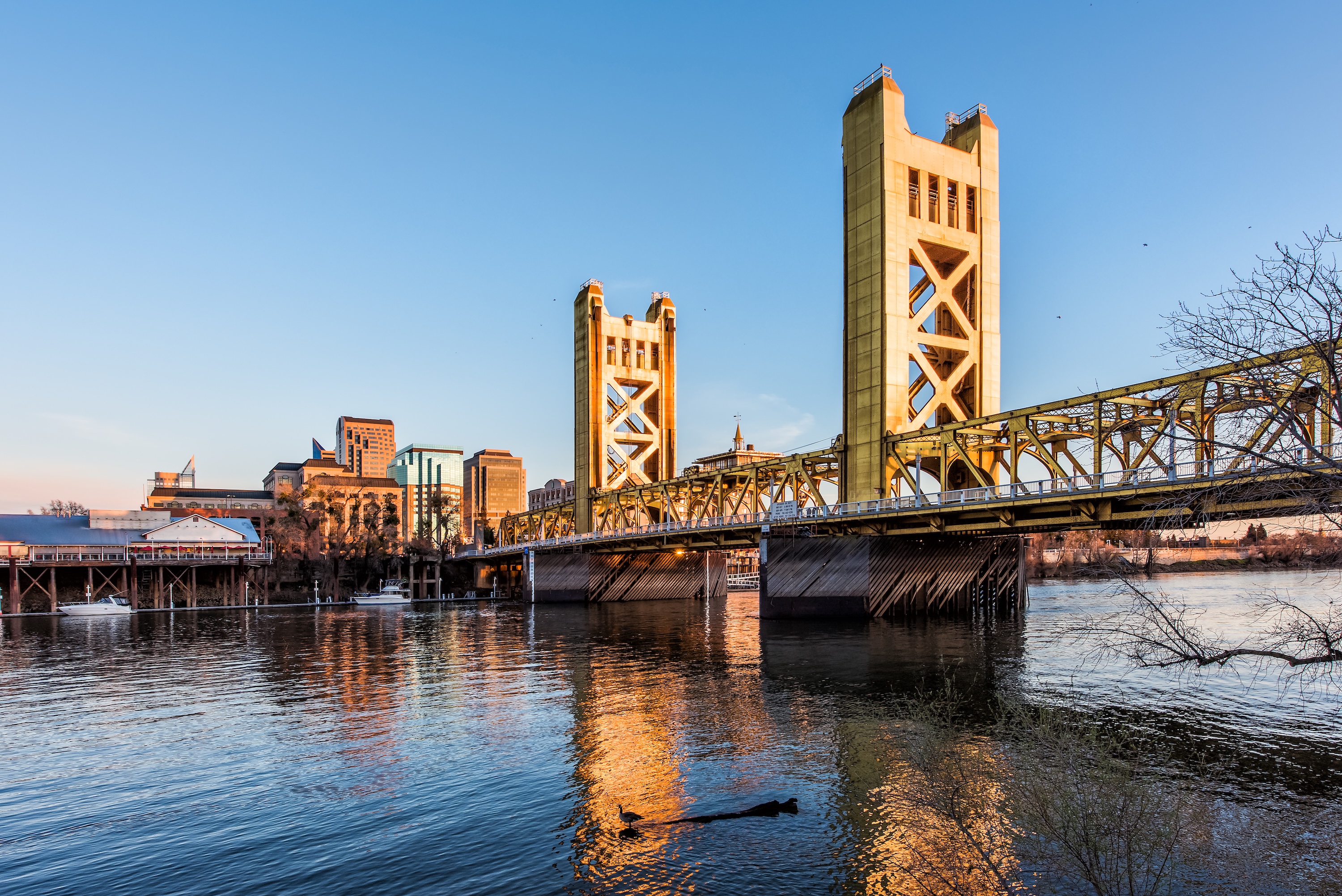 Old town sacramento bridge stock image