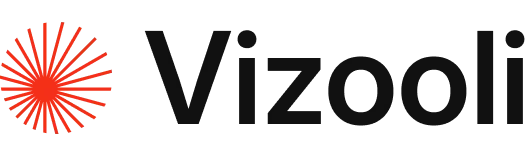 Vizooli logo with a red starburst icon on a dark background