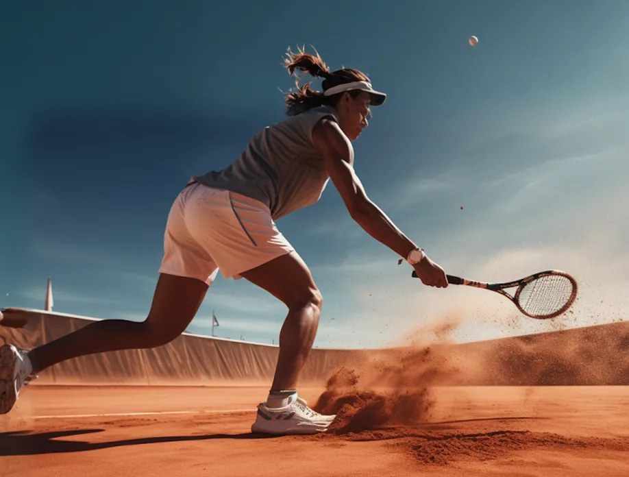 Woman playing tennis on a clay court
