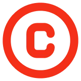 Red circular copyright symbol icon on a dark background