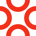 Red circular geometric pattern icon on a dark background