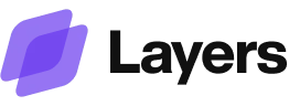 Layers logo with a purple geometric folded icon