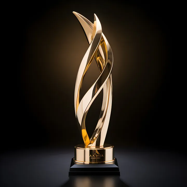 Gold star-shaped trophy against a dark background