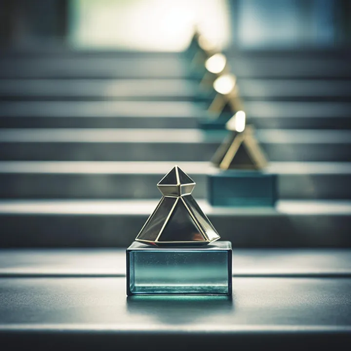 Glass award trophy on a staircase-style pedestal