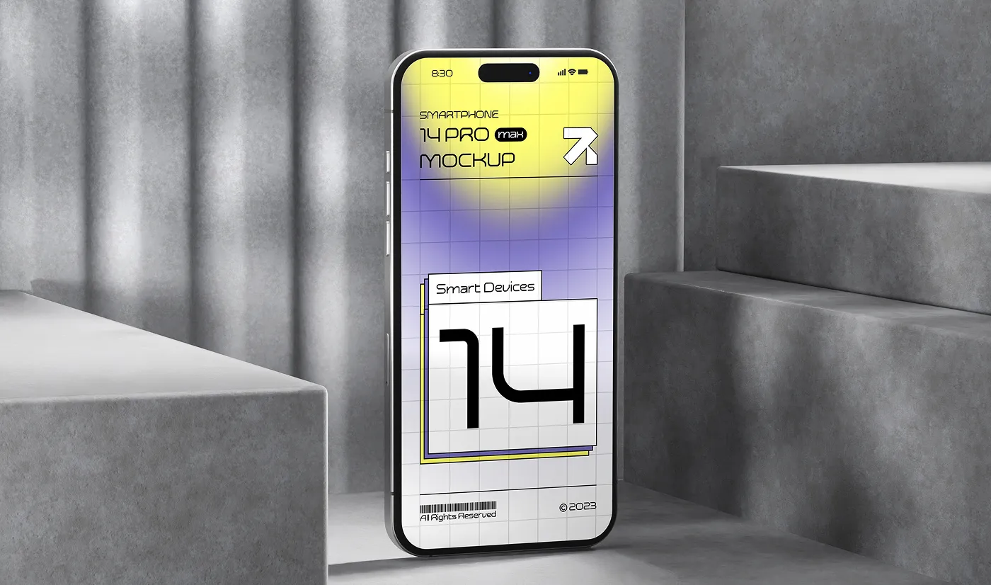Mobile phone mockup displaying a yellow app screen