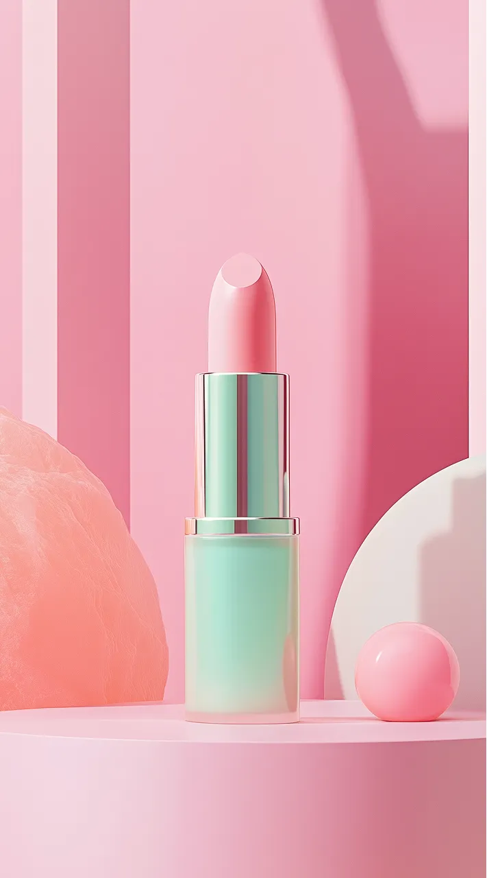 Pink lipstick with soft pink and cream background