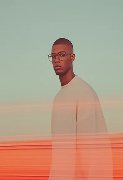 Portrait of a person against a warm orange gradient background