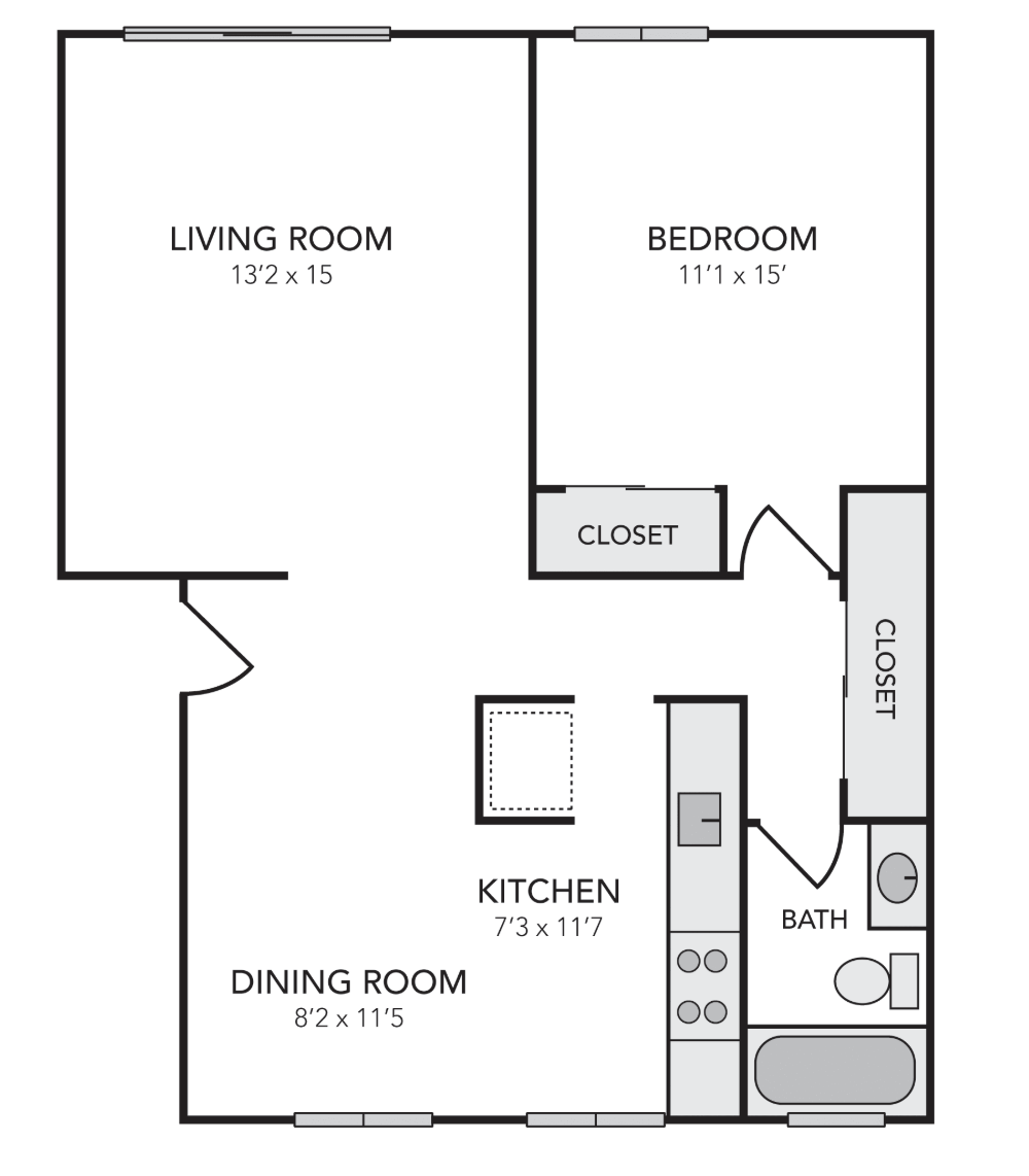 1x1 floor plan
