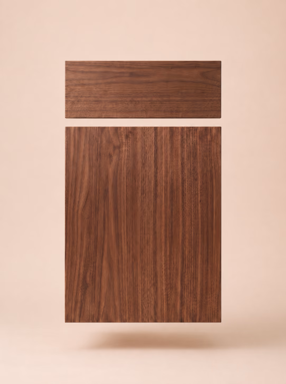 Two polished rectangular wooden panels with a smooth finish on a beige background.