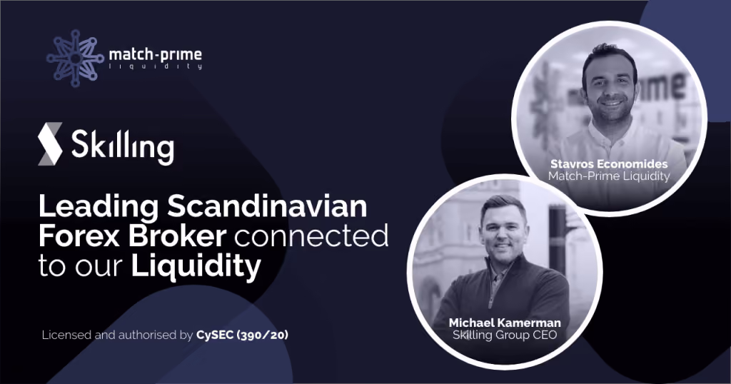 A cover of a blog post about the partnership between Match-Prime Liquidity and Skilling
