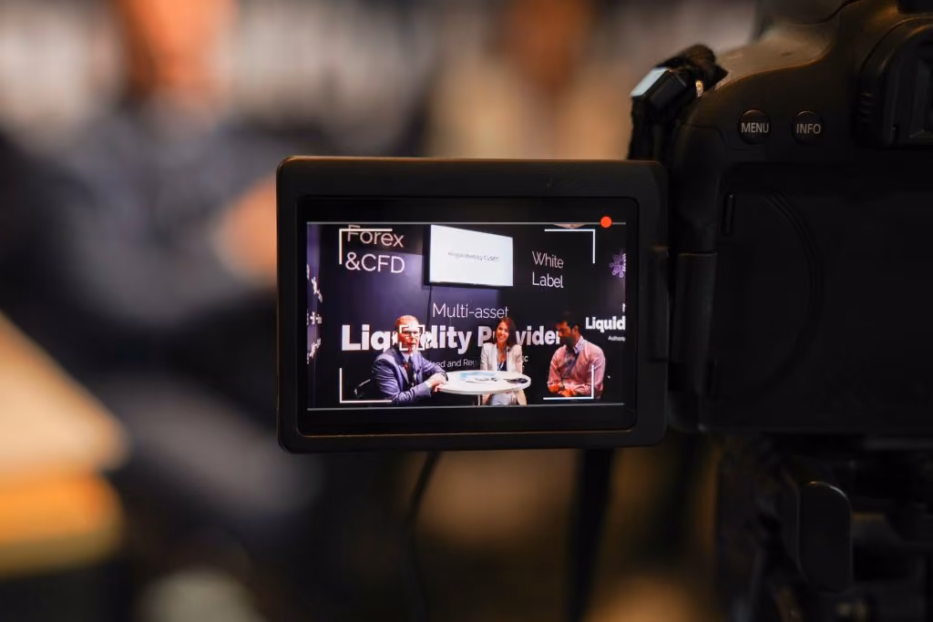 Camera monitor showing the interview being filmed at the Match-Prime stand