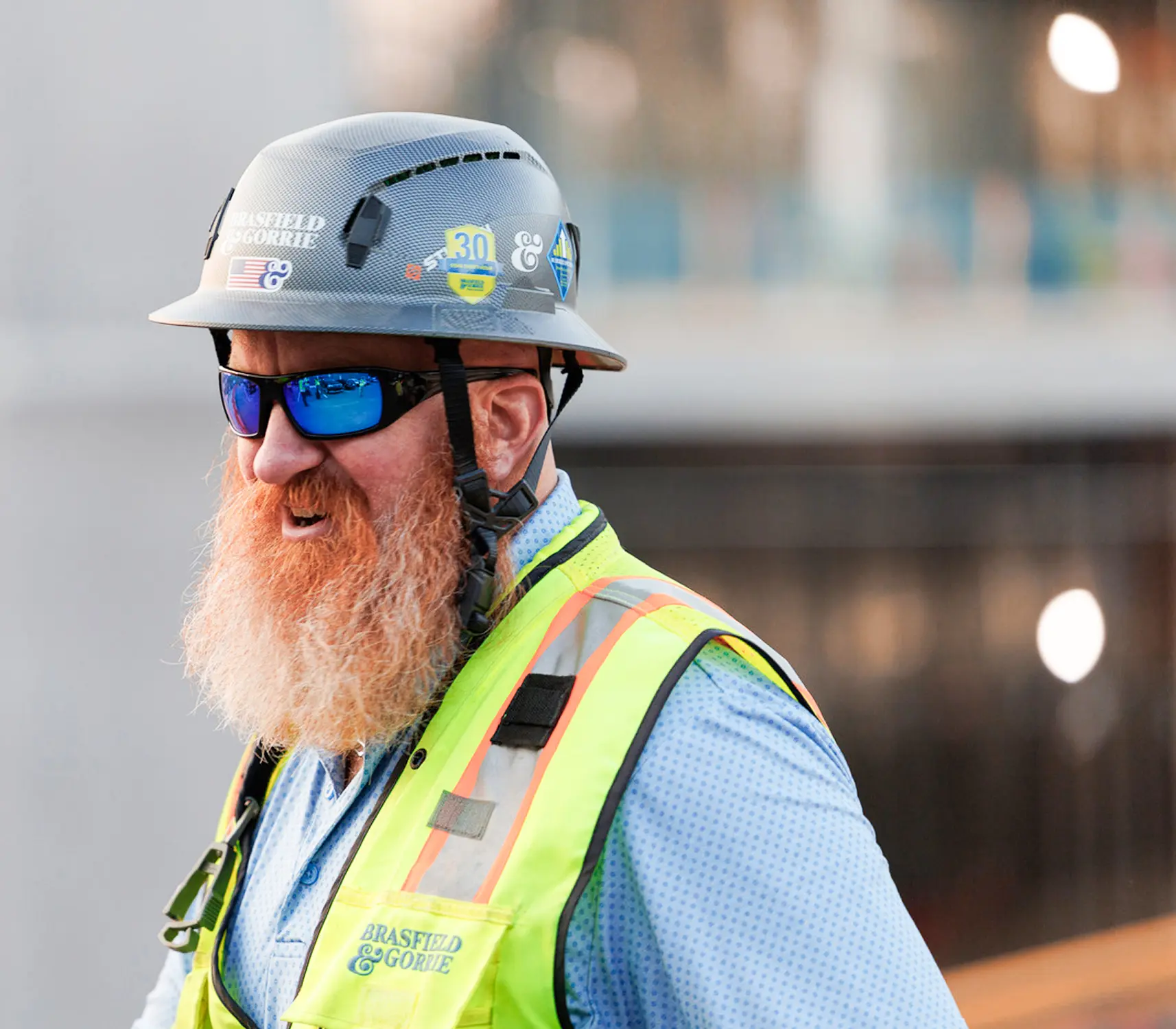 Beared man in a hardhat