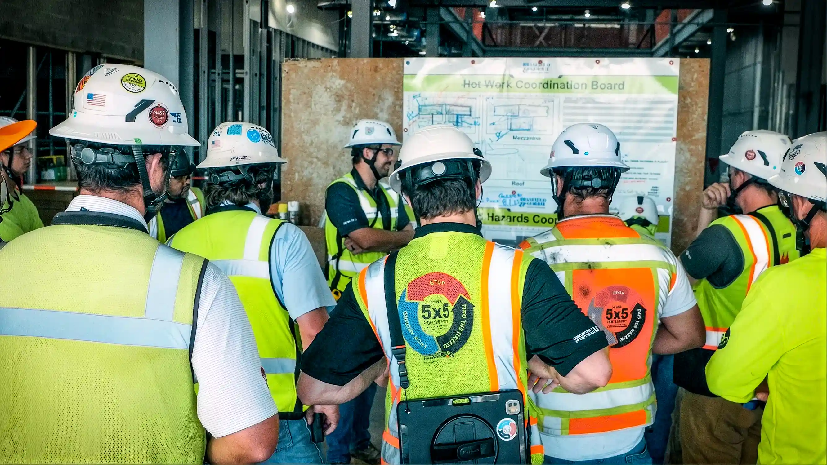 Three Brassfield and Gorrrie worker discussing something on a job site.