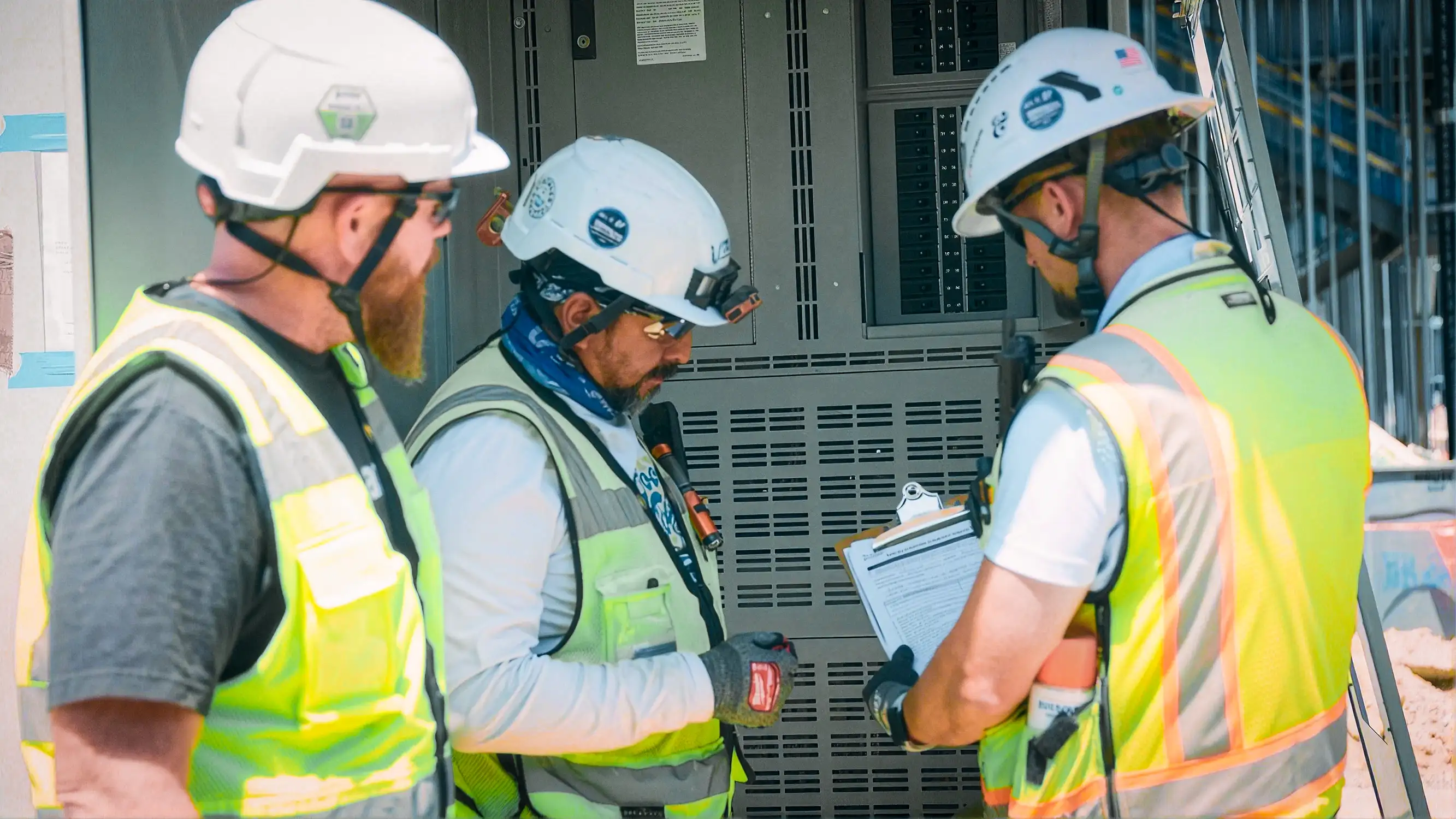 Construction job site group meeting.
